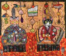 猫のお内裏様とお雛様が描かれている作品