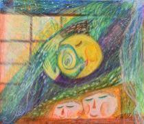 「こもりうた」の中であったかい気持ちで眠っている親子が描かれている作品
