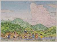 山や川で遊ぶ子供たちが描かれている川上 四郎の作品